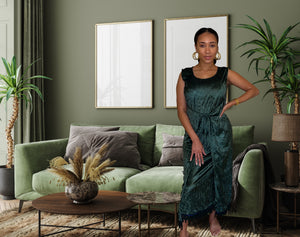 Double Wrap Dress (Forest Green Fringe)