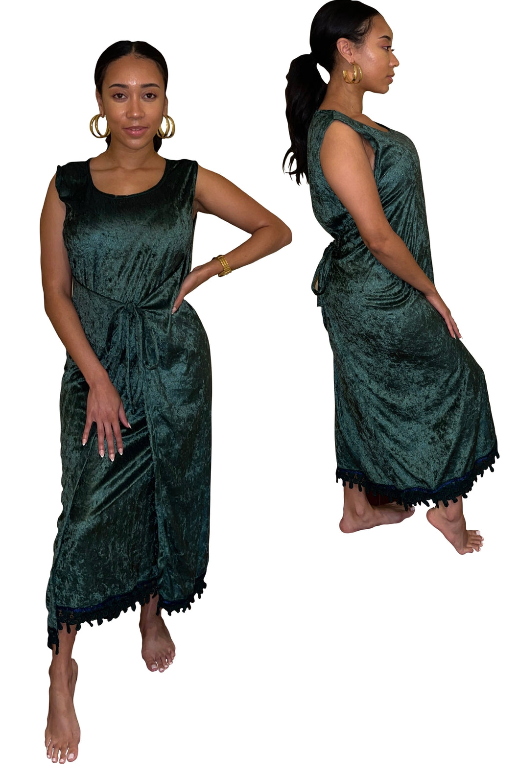 Double Wrap Dress (Forest Green Fringe)