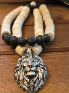 Neck Ornament (MEN’S) White & Black Lava Stone